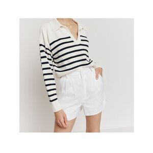Reformation Beaux White High-Rise Pleated Linen Shorts Size 12